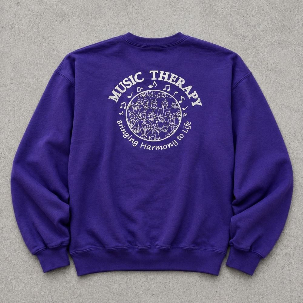 Vintage Jerzees Super Sweats Music Therapy Purple Graphic Sweatshirt Mens XL USA